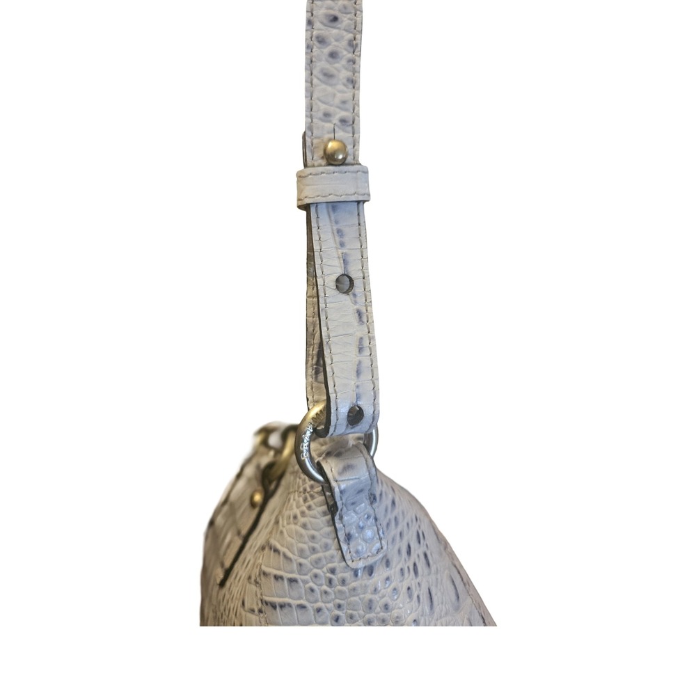 Brahmin Croc Embossed Leather Satchel Crossbody Bag Gray Cream Gold Hardware - Picture 14 of 15